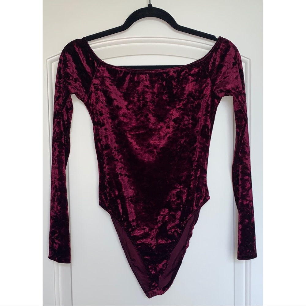 Velvet burgundy off the shoulder bodysuit